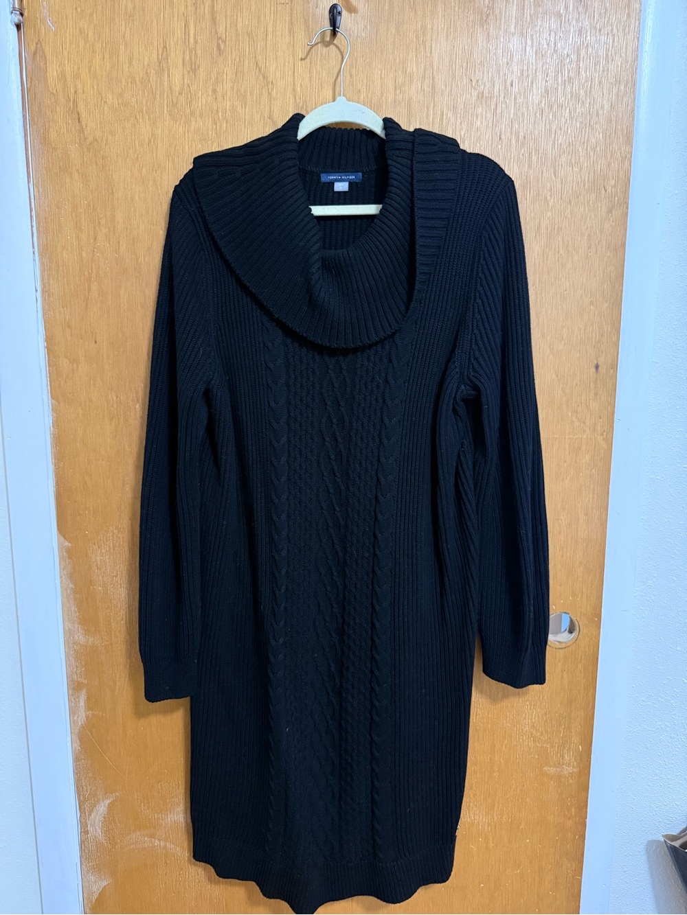 Tommy Hilfiger Black Cable Knit Cowl-Neck Sweater Dress